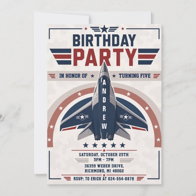 Personalized boy Air force Birthday party Invitation (Front)