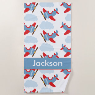 Personalized Boy Airplanes Beach Towel