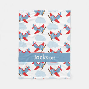 Personalized Boy Airplanes Fleece Blanket