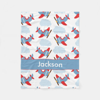 Personalized Boy Airplanes Fleece Blanket