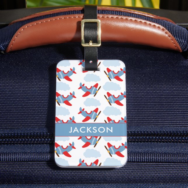 Personalized Boy Airplanes Luggage Tag (Front Insitu 2)