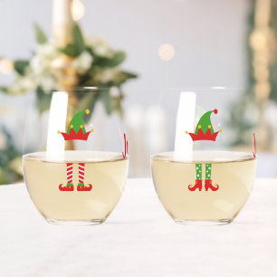 Personalized Boy And Girl Elf Stemless Wine Glass