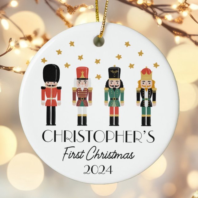 Personalized Boy Baby First Christmas Nutcracker Ceramic Ornament (Creator Uploaded)