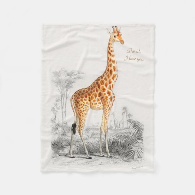 Personalized Boy Baby Giraffe Fleece Blanket (Front)