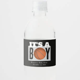 Personalized Boy Basketball Baby Shower White Water Bottle Label