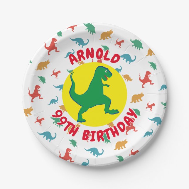 Personalized Boy Birthday Dinosaur Paper Plate (Front)