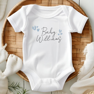 Personalized boy blue heart name hospital baby bodysuit