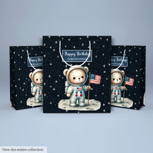 Personalized Boy Gift Bag with Space Bear Theme