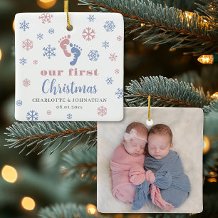 Personalized Boy Girl Twins First Christmas Photo Ceramic Ornament