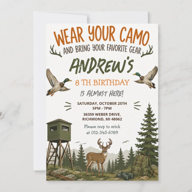 Personalized Boy Hunting Birthday for kid  Invitation (Front)