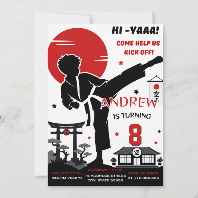Personalized Boy karate Birthday Invitation (Front)