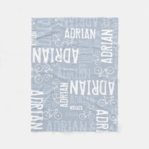 Personalized Boy Name and Bikes Dusty Blue Fleece Blanket
