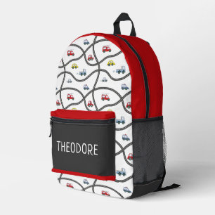 Personalized Boy Name Car Theme Kids Printed Backpack