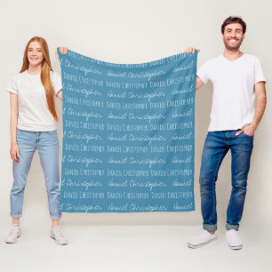 Personalized Boy Name Modern Typography Blue Fleece Blanket