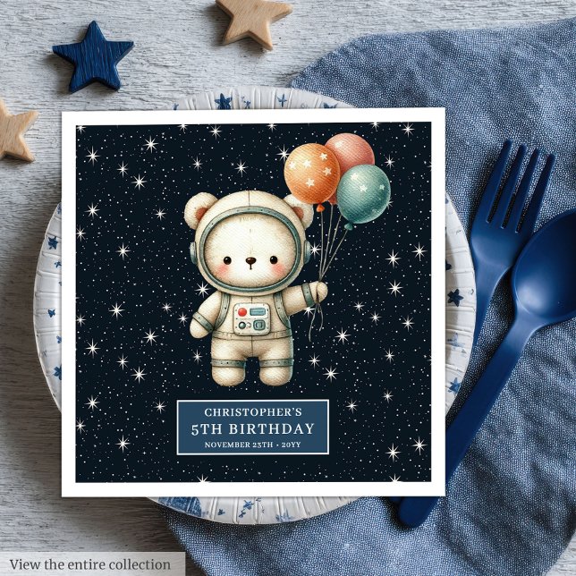 Personalized Boy Napkins with Space Teddy Bear (Personalized Boy Napkins with Space Teddy Bear)