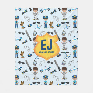 Personalized Boy Police Badge Name Fleece Blanket