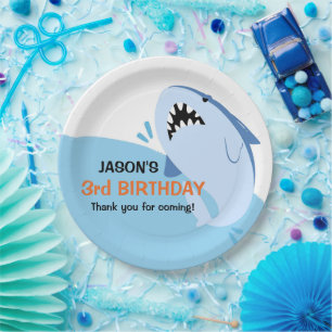 Personalized Boy Shark Birthday Party Paper Plate