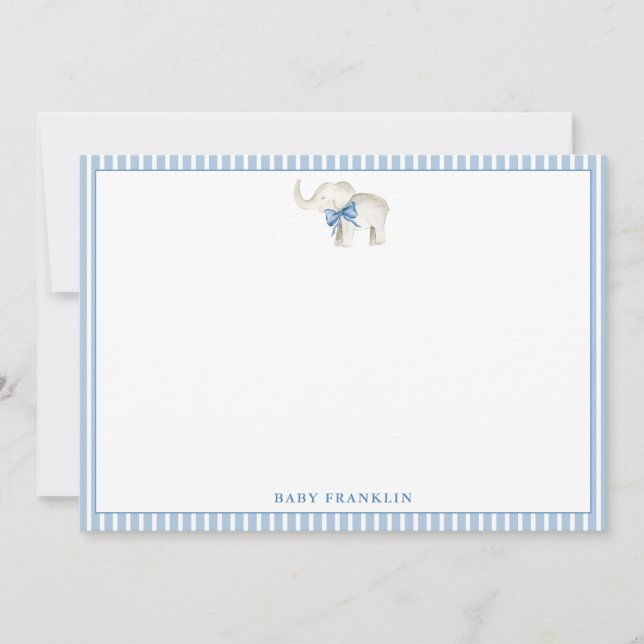 Personalized Boy Stationery Elephant Baby Shower  Thank You Card (Front)