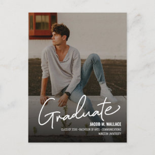 Personalized Boy University Photo Graduate Script Announcement Postcard