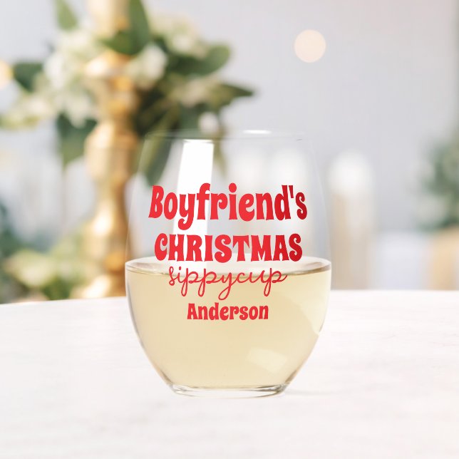 Personalized Boyfriend's Christmas Sippy Cup  Stemless Wine Glass (Insitu (Wedding))