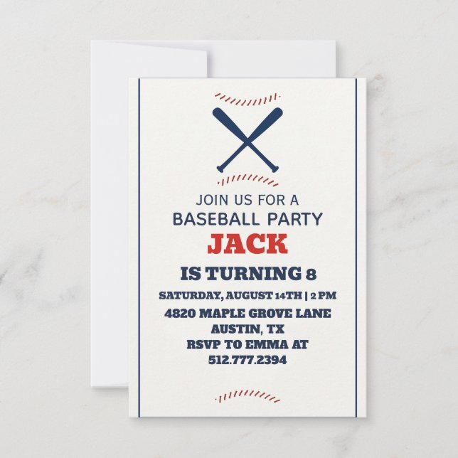 Personalized Boys Baseball Birthday Party Invitation (Front)