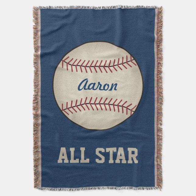 Personalized Boy's Bedroom Baseball Blanket Gift (Front Vertical)