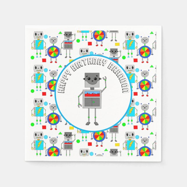 Personalized Boy's Birthday Robot  Napkin (Front)