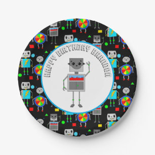 Personalized Boy's Birthday Robot  Paper Plate