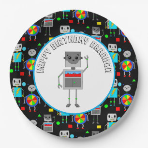 Personalized Boy's Birthday Robot Paper Plate