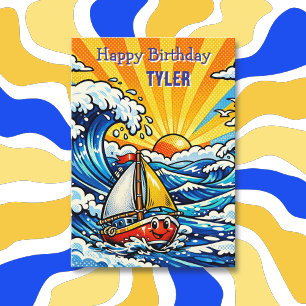 Personalized Boy's Birthday   Sailboat and Shark  Card