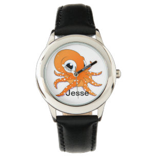 Personalized Boy's Black Divers Octopus Name Watch