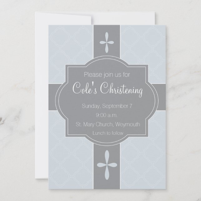 Personalized Boys Christening, Baptism Invitation (Front)