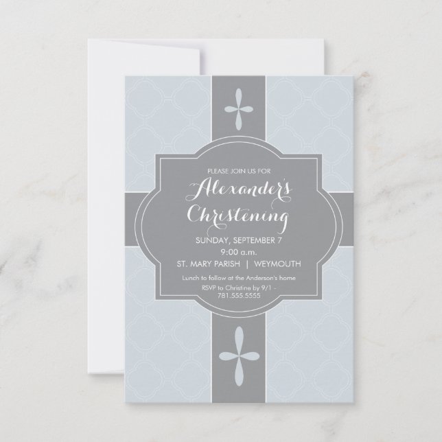 Personalized Boys Christening, Baptism Invitation (Front)