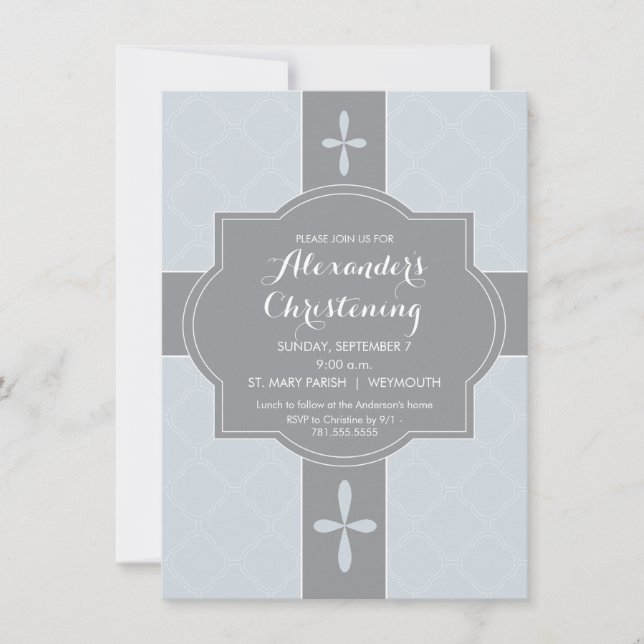 Personalized Boys Christening, Baptism Invitation (Front)