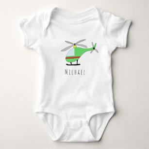 Personalized Boy's Colourful Helicopter with Name Baby Bodysuit