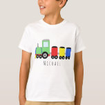 Personalized Boy's Colourful Locomotive Train Name T-Shirt<br><div class="desc">This cool design is a part of a collection featuring cute transport doodles for baby boy's and girl's apparel and accessories. This design features a hand drawn colourful locomotive train in primary colours, and can be personalized with your boy's name. Perfect for young travellers! Check out our store for baby...</div>