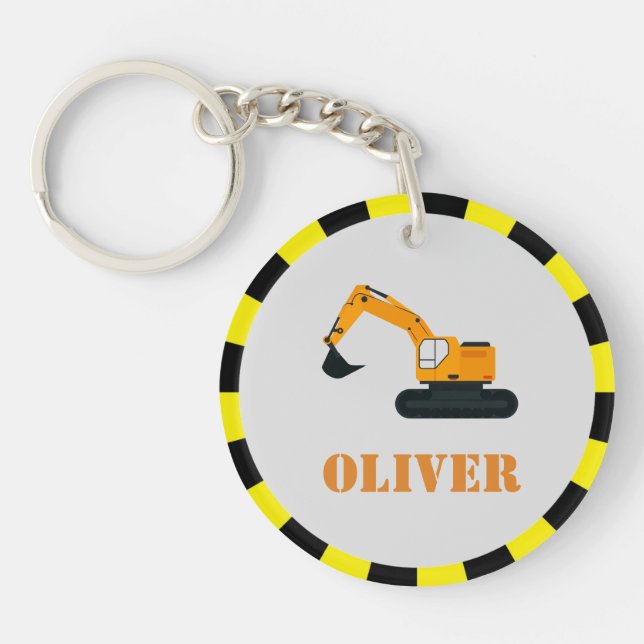 Personalized Boys Construction Diggers Keyring (Front)