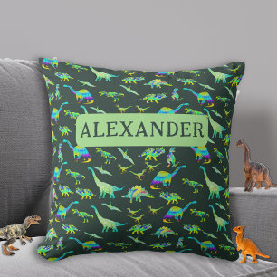 Personalized Boys Dinosaur Green Throw Pillow
