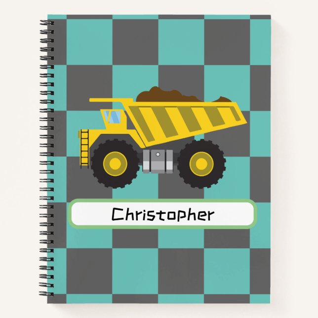 Personalized Boys Dump Truck Kids School  Notebook (Front)