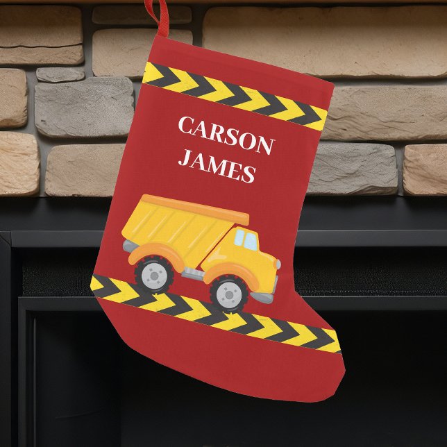 Personalized Boys Dump Truck Red Kids Small Christmas Stocking (Creator Uploaded)