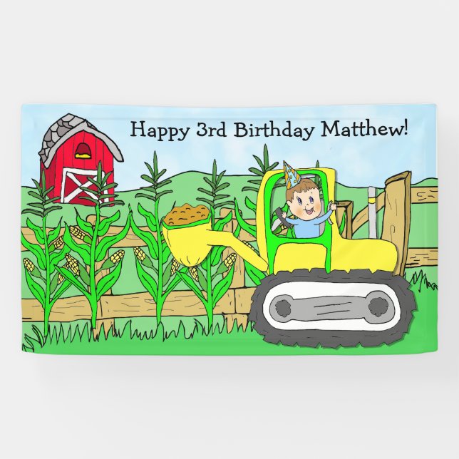 Personalized Boy's Farm Themed Birthday Party Banner (Horizontal)