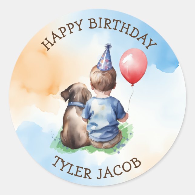 Personalized Boy's First Birthday  Classic Round Sticker (Front)