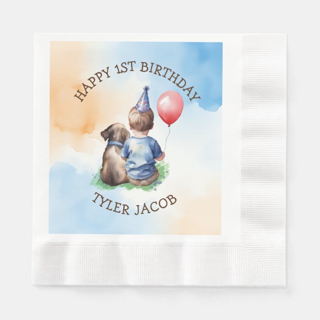 Personalized Boy's First Birthday  Napkin (Front)