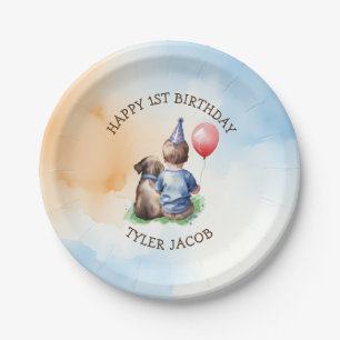 Personalized Boy's First Birthday  Paper Plate