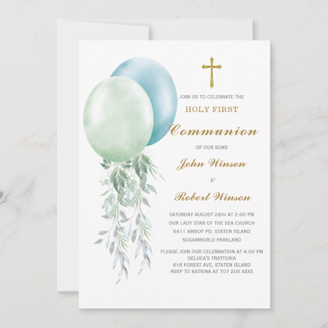 Personalized  Boys First Communion Invitation (Front)