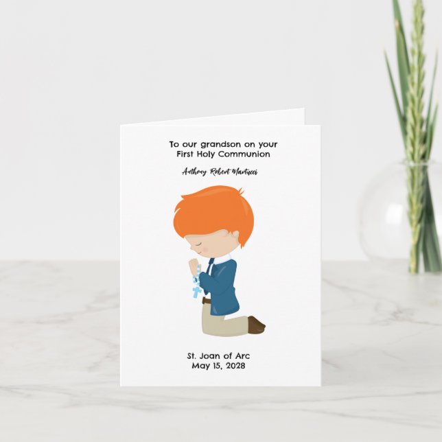 Personalized Boys First Holy Communion  Card (Front)