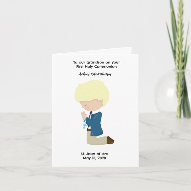 Personalized Boys First Holy Communion  Card (Front)