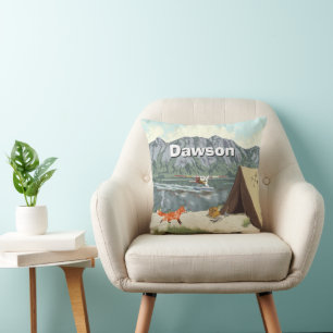 Personalized Boy's Fox Woodland  Camping Mountain Throw Pillow