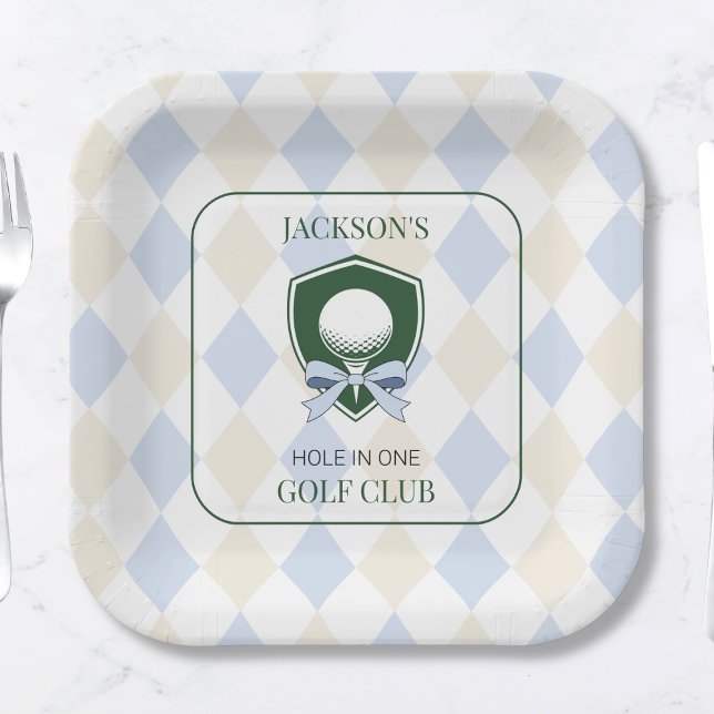 Personalized Boys Golf Blue First Birthday Party Paper Plate (Personalized Boys Golf Blue First Birthday Party Paper Plates)