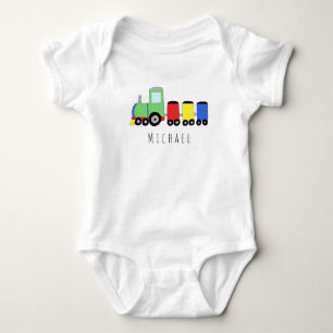 Personalized Boy's Locomotive Train with Name Baby Bodysuit